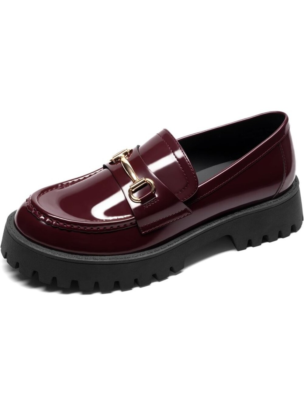 Womens Burgundy Faux Leather Dream Pairs Platform Chunky Loafers Pull-On Loafers